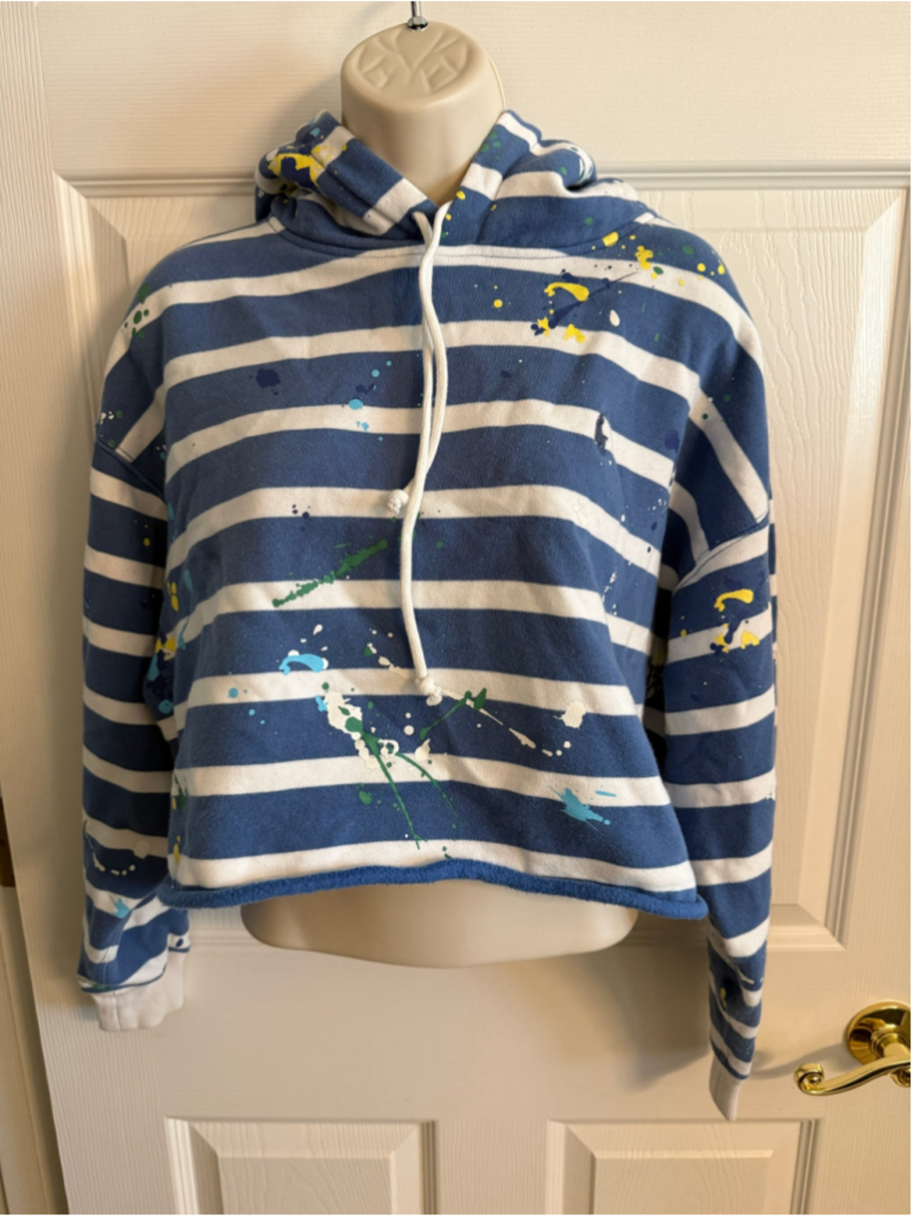 Polo Ralph Lauren Paint Splatter Striped Cropped Hoodie Size S EUC